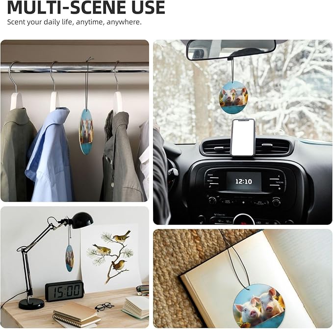 100 PCS Hanging Car Air Freshener Double Sided Cute Pigs Automotive Interior Decor Autumn Sunflowers Car Accessories for Women Men Lavender Scented