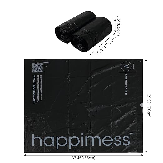 happimess HPM3000V-BLACK 100-Count 30 Gallon Drawstring Unscented Trash Can Liner for Business Home Kitchen Commercial and Industrial Black (4-Rolls of 25 Liners)