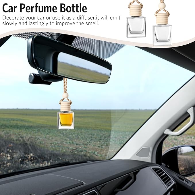 BBTO 100 Pcs Car Air Fresheners Diffuser with Wooden Cap Empty Aromatherapy Diffuser Clear Car Fragrance Holder Pendant Hanging Perfume Fresheners Bottles for Decor(CubeClear)