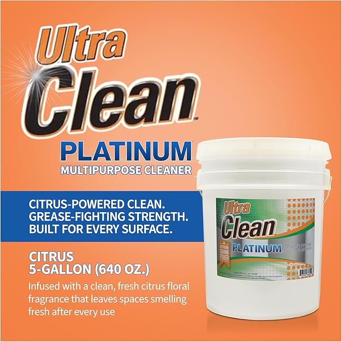 Ultra Clean Platinum Multipurpose Cleaner Non-Abrasive and Bleach-Free for Kitchen Counters Bathroom Floors and Garage Spaces Citrus 5 Gallons