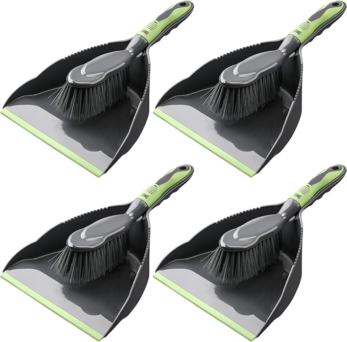 Zopeal 4 Set Dust Pan and Brush Set Small Dustpan with Broom Handheld Angle Broom and Dustpan Set for Home Room Kitchen Car Office Lobby Indoor Floor Cleaning