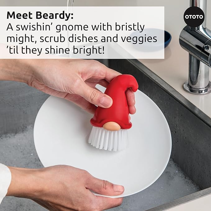 OTOTO Forest Trio Bundle of Beardy Magic Mushroom Fun Guy - Gnomes Dish Brush Fungilicious Kitchen Funnel Fridge Deodorizer Mushroom Decor Cute Kitchen Accessories Unique Mushroom Gnome Gifts