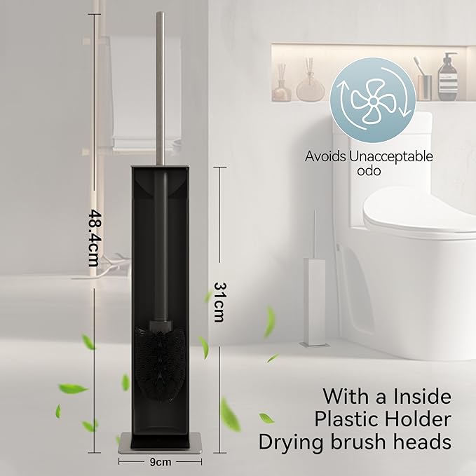 Brushed Nickel Toilet Brush and HolderToilet Bowl Brush with Extra Long Handle