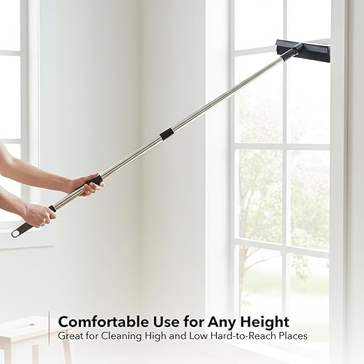OVENTE Carpet Rake Rubber Broom for Pet Hair Removal with Squeegee Detailing Lint Fur Remover Brush Dustpan and 50” Handle Cleaning Tools Set for Rug Hardwood Floor Tile and Window Grey CT2504GY