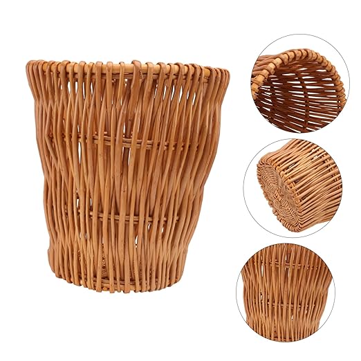 Cabilock Wicker Trash Can Lid Woven Rattan Wastebasket for Bathroom Storage Container Decorative Rattan Rubbish Bin for Home 10L Capacity
