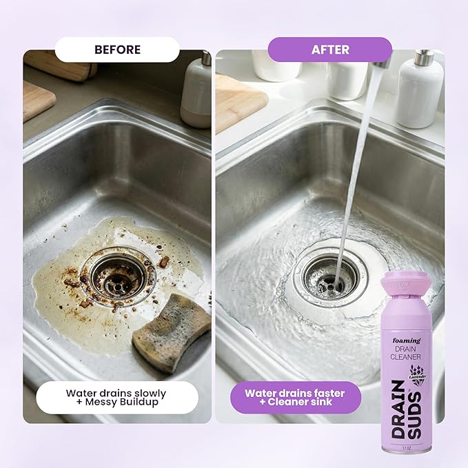 Foaming Drain Cleaner Sink Cleaner and Deodorizer Drain Clog Remover for Kitchen Sinks Bathrooms Shower Drains Tubs Washbasin Clogged Pipe Opener Lavender 2 Pack