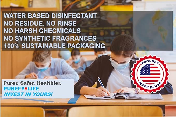Purefypro Disinfectant Spray (16oz 3pk) Eliminate 99.9999% Viruses Norovirus Flu Hepatitis HIV MRSA VRE E Coli Drug Resistant Germs Fungi. Unscented. No Residue. Suitable All Surfaces