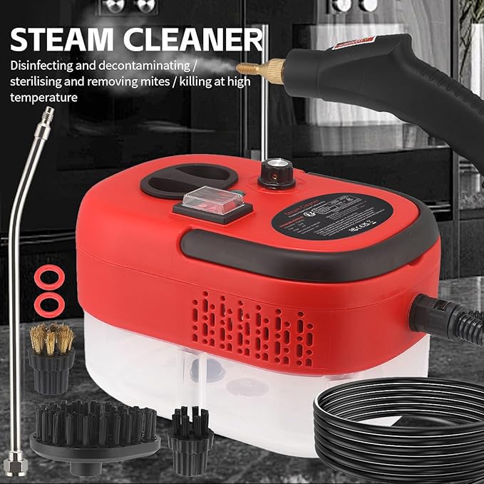 Handheld Steam Cleaner 1500W High Pressure Steam Cleaner with 6 Gear Adjustable and 4 Multi Surface Accessories for Tile Stove Appliance Carpet Mattress (US plug)