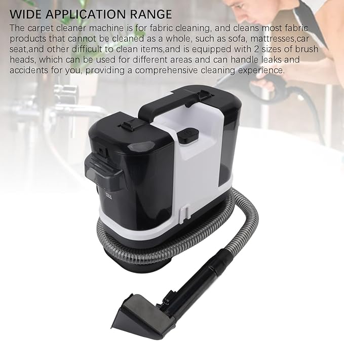 Portable Carpet Cleaner Machine 14Kpa Carpet Spot Cleaner Machine for Carpet and Upholstery 500W Motor 2 Brush Heads 21.33ft Working Range