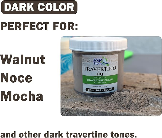 Travertino HQ Dark Repair Kit – Travertine Hole &amp Crack Filler with Tools (Dark Stone Shade)