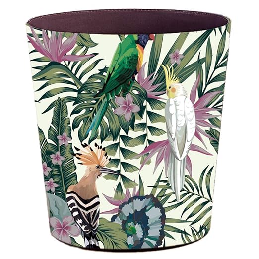 Lingxuinfo Scakbyer Retro Style Small Trash Can Wastebasket Decorative Trash Can Waste Paper Basket Waste Container Bin for Bathroom Bedroom Office and More 10L Capacity (Parrot Green Leaf)