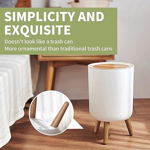 Trash can7Liter/1.8 Gallon Garbage can with Press top LidNordic Modern Waste BasketPlastic Trash bin Suitable for Kitchen Bathroom Bedroom Living Room Office OutdoorDog Proof Trash can……