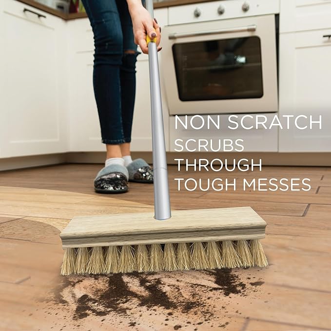 LOLA Deck Scrub Brush 9 x 3.5 Head w/Natural Coco Bristles for Outdoor Cleaning Removes Dirt &amp Grime from Patios Decks Grout 1 Count