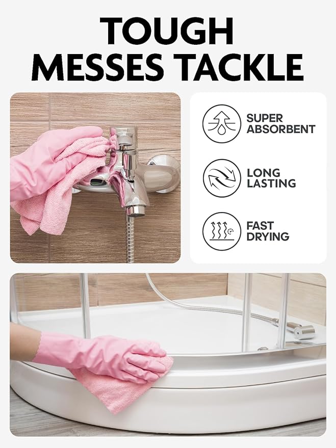 Fantasticlean Microfiber Cleaning Cloth Roll -150 Pack Tear Away Microfiber Towels 12 x 12 Reusable Washable Ultra Absorbent Dishcloth for All-Around Cleaning Supplies (Pink &amp Grey)