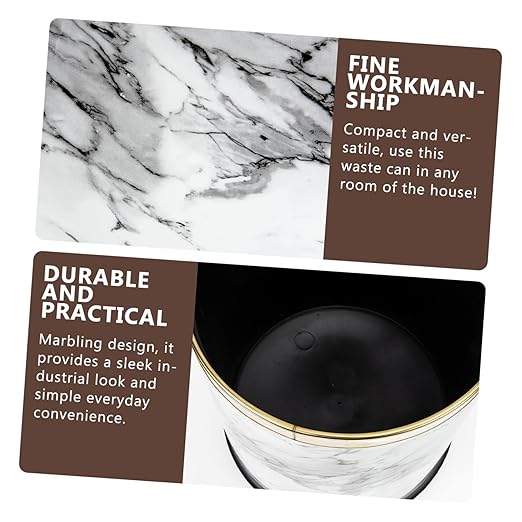Marble Pattern Round Plastic Trash Can for Office and Home Compact Garbage Wastebasket with Mouth Versatile Space Bin for Bathroom Cabinet Under Sink Use