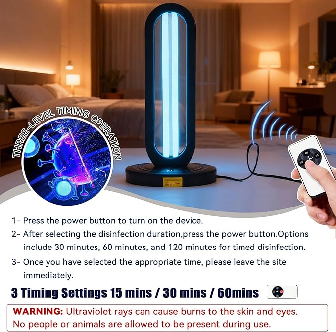 UV Ozone Sanitizer UV Light Sanitizer for Room with Remote Control Home Disinfection Device for Large Areas 15/30/60 Minutes Timer for Bedroom Kitchen Bathroom Office
