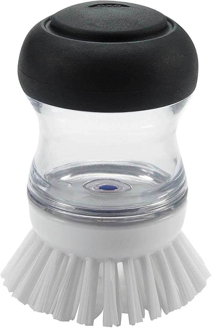 OXO Good Grips 2 Pack Palm Brush Storage Set with Soap Dispensing Nylon Bristles Black Holder