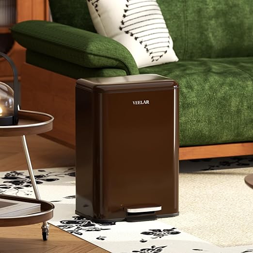 Bathroom Trash Can with Lid - Motion Sensor Smart Garbage Bin with Toilet Brush 2 Gallon / 7L Small Automatic Trash Can Odor-Control for Bathroom (Coffee with Foot Pedal)