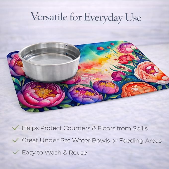 Caroline's Treasures DAC1451DDM Peonies in Color Dish Drying Mat Absorbent Dish Drying Mat Pad for Kitchen Counter Dish Drainer Mat for Countertop 14 x 21 Multicolor