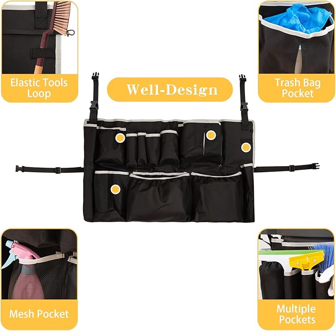 Trash Can Caddy BagCleaning Caddy Bag for 32-55 Garbage Bags HolderRound Trash Bags HolderCleaning Tool Organizer for 13 PocketsCleaning for Cleaning Supplies