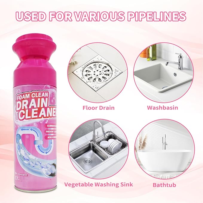 Foam Drain Cleaner Drain Sink Cleaner and Deodorizer Clog Remover for Kitchen Sinks Tubs (2 Pcs)