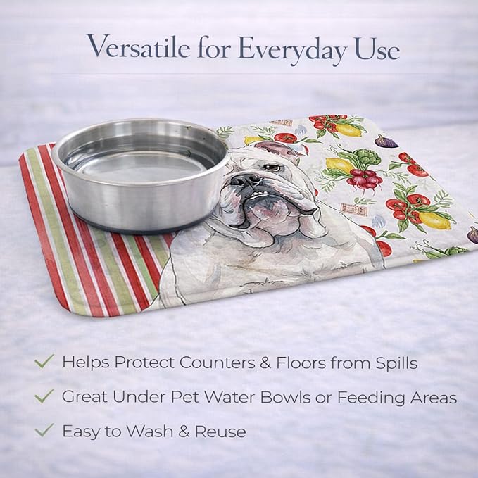 Caroline's Treasures White English Bulldog Vegetables Dish Drying Mat Absorbent Dish Drying Mat Pad for Kitchen Counter Dish Drainer Mat for Countertop 14 x 21 Multicolor