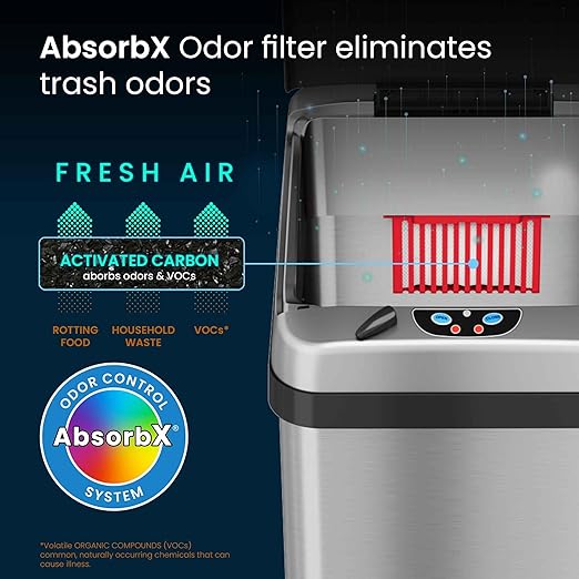 iTouchless 13 Gallon Automatic Touchless Sensor Kitchen Garbage Can with AC Adapter and Odor Filter Deodorizer Includes Waterproof Reusable Vinyl Trash Sticker Stainless Steel/13 Gal