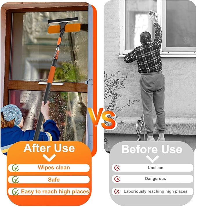 26FT High Reach Duster Cleaning Kit with Extension Pole High Ceiling Fan Cleaner Duster Tool for Fan Blades Window Washing Kit with Microfiber Feather Duster &amp Window Squeegee