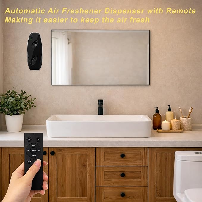 (2-pack) Automatic Air Freshener Spray Dispenser Wall Mounted or Freestanding Sprayer Holder Multiple Time Settings Commercial and Hotel Bathroom Office etc (Black BT)