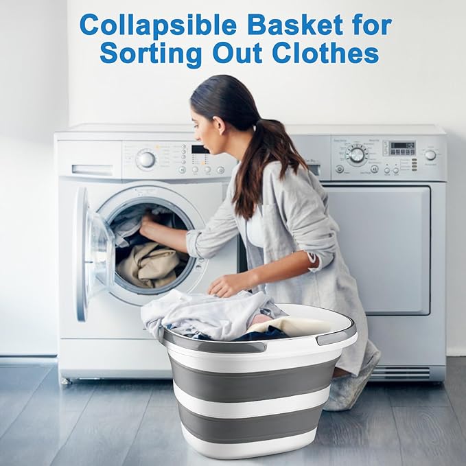 28L Large Collapsible Mop Bucket with Handle for Cleaning Silicone Portable Pet Bathtub for Puppy Small Dogs Cats Foldable Laundry Basket Hamper Clothes Storage Bin Space Saving Design for RV