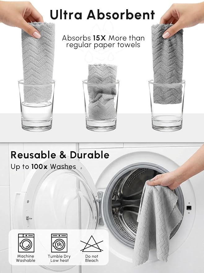 Microfiber Cleaning Cloths Roll 75 Pack Tear Away Microfiber Towels Roll 12 x 13 Lint Free Rags Reusable Cleaning Cloths Washable Scratch FreeUltra Absorbent Dish Rags(Grey Ripple)