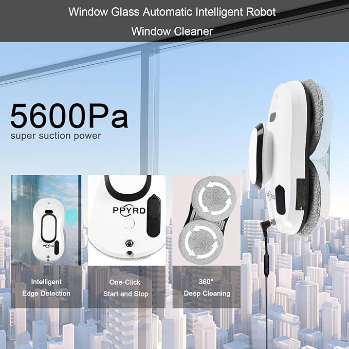 Window Cleaning Robot Vacuum with Ultrasonic Water Spray and Remote Control for Indoor Outdoor High Windows Glass Tiles