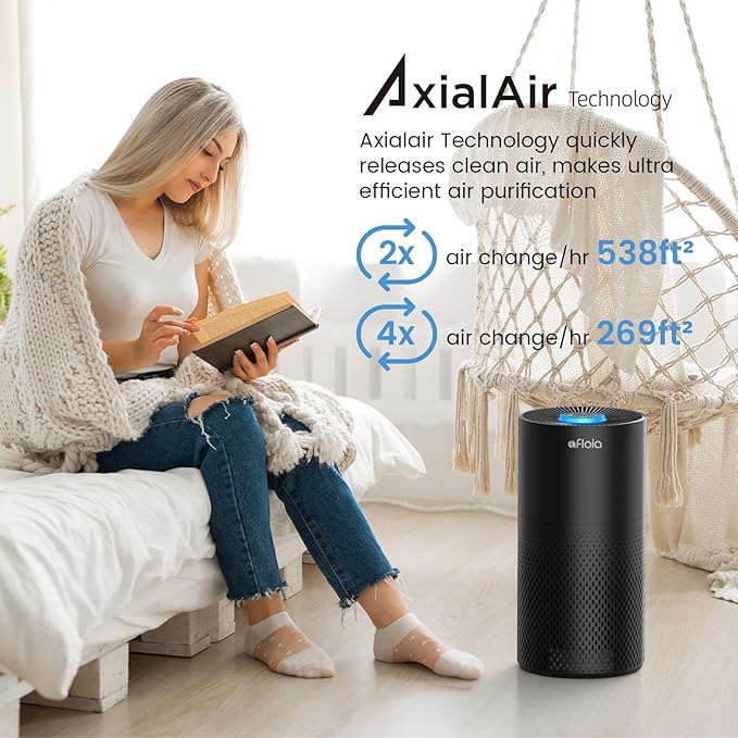 Afloia Air Purifiers for Home Large Room Up to 1076 Ft² 3-Stage Filter Air Purifiers for Bedroom 22 dB Air Purifiers for Pets Dust Dander Mold Pollen Odor Smoke Kilo Black 7 Colors Light