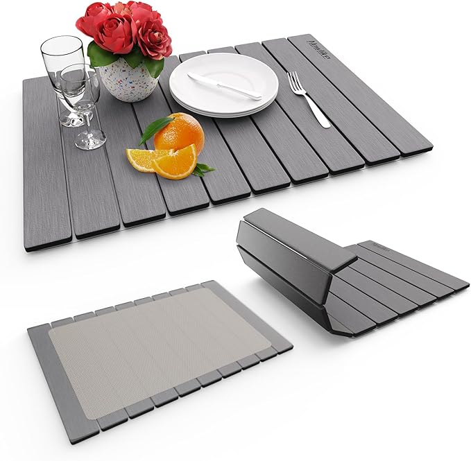 HotFox Dish Drying Mat for Kitchen Counter – Quick Dry Stone Drying Mat Foldable Diatomaceous Earth Pad Non-Slip Kitchen Sink Drying Mat Large Fast Drying Stone Mat for Dishes Coffee Maker Grey