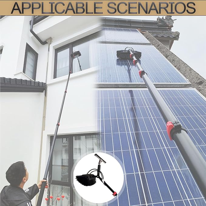 Telescopic Glass Cleaner Photovoltaic Cleaning Telescopic Rod 3.6m-10.8m Multi-Purpose Water Spray Brush with Scraper Can Clean Windows and Solar Panels7.2M/24FT