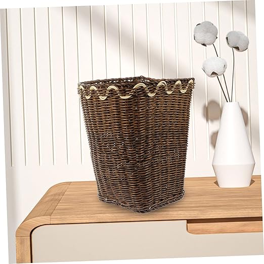 Angoily Hand Woven Square Trash Can Baskets for Bathroom Decor Elegant Waste Basket