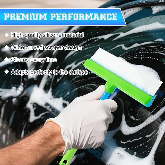 Window Cleaning Kit Window Squeegee Recyclable Silicone Window Squeegee Kit 3 in 1 Glass Cleaning Tool with Rotatable Rubber Microfiber Scrubber (1 Set)