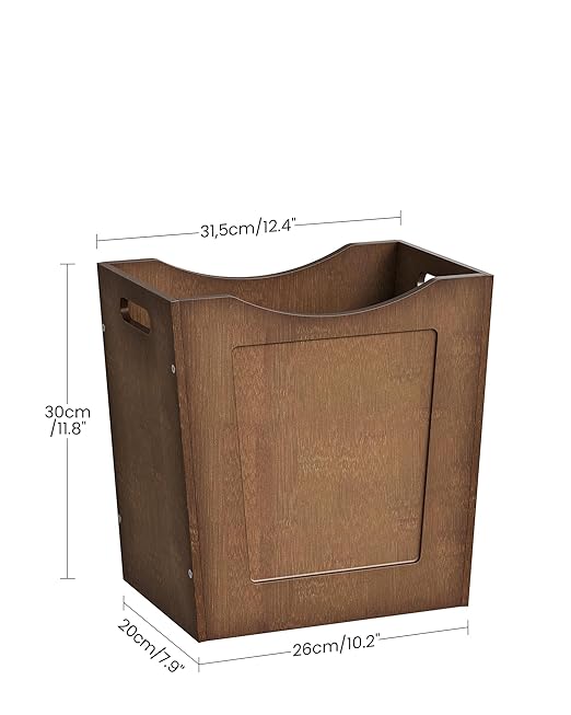 Bamboo Trash Can 4.5 Gallon Curved Design Multi-Use Bin for Bedroom Office Bathroom Kitchen Wastebasket for Paper &amp Towel Storage Natural Brown MCW30MA