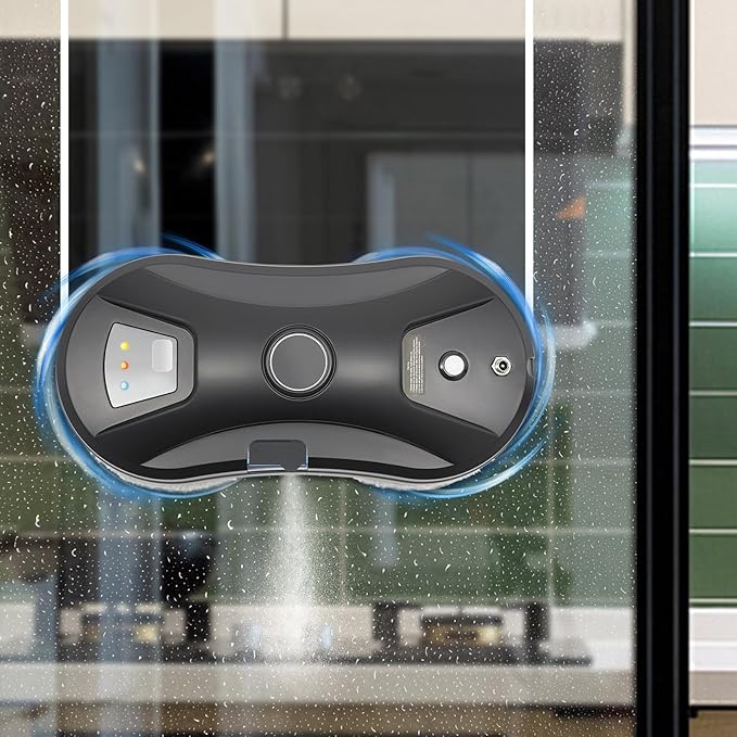 Smart Glass Cleaner Robot - Window Cleaning Machine With Automatic Water Spray Strong Suction Remote Control for Windows Glass Doors Tiles (Black)