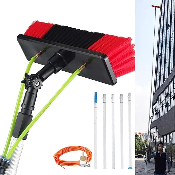 Cleaning Kit with 29 Foot Extension Pole Water Fed Telescopic Cleaner Brush Window Cleaning Water Fed Poles Solar Panel Cleaner Hose-Fed Window Cleaner Brush 9m Pole 30cm Brush Head