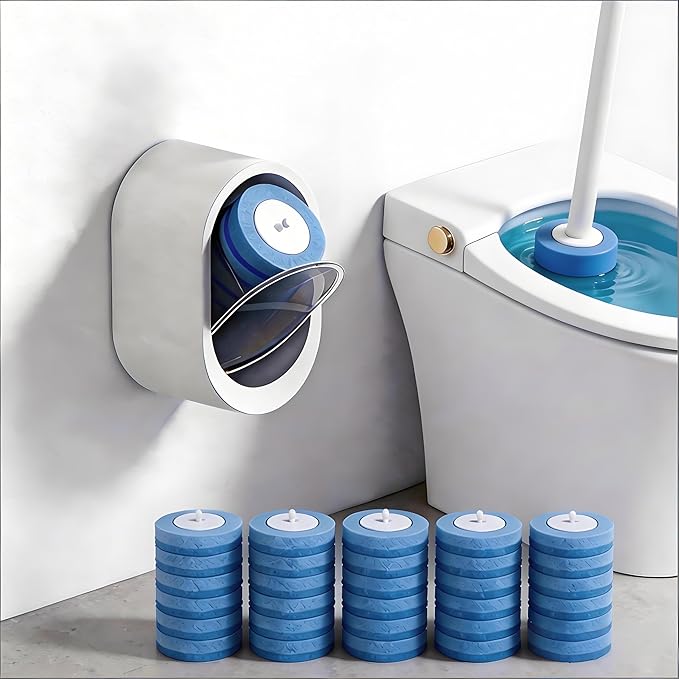 Disposable Toilet Bowl Cleaner Wand 32pcs Wall Mounted Toilet Brush and Holder for Deep Cleaning Bathroom Convenient Disposable Toilet Cleaning Solution (Black)
