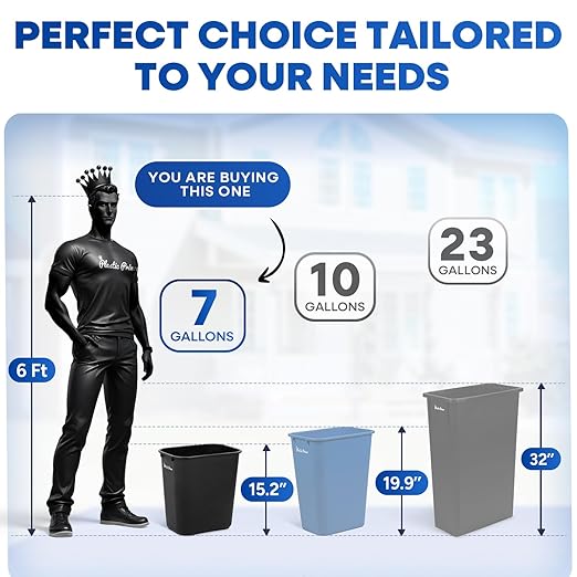 28 Quart Trash Can Black Plastic Rectangular 7 Gallon Wastebasket for Kitchen Bathroom Office 28 qt Garbage Can Fits Under Desk Cabinet Sink Pack of 8