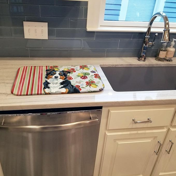 Caroline's Treasures Black Tri American Shepherd Vegetables Dish Drying Mat Absorbent Dish Drying Mat Pad for Kitchen Counter Dish Drainer Mat for Countertop 14 x 21 Multicolor