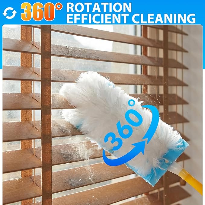 50 Count Disposable Duster Refills for Swiffer Dusters with 1 Handle - 360° Multi-Surface Larger Size Feather Dusters Dusting Kit for Cleaning Home Furniture Blinds and Ceiling Fans