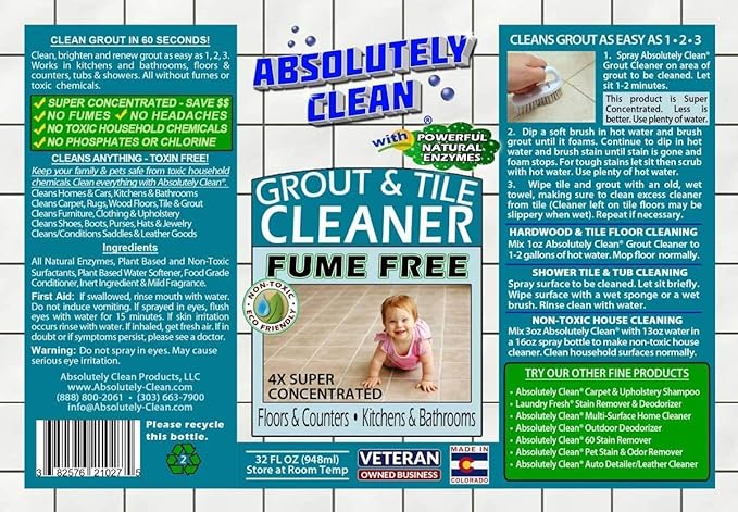 CLEAN GROUT FAST! - Professional Strength Natural Enzyme Formula - Fast Acting Fume Free - USA Made (16oz * 32oz 2 Pack Cleans Up To 750 sq ft)…