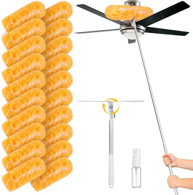 6 ft Extendable Handle with 20 Duster Refills Heavy Duty Duster Refills Kit Compatible with Swiffer 360 Disposable Microfiber Duster Pads for Ceiling Fan Window &amp Hard to Reach Areas Cleaning