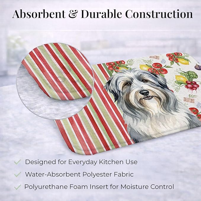 Caroline's Treasures Bearded Collie Vegetables Dish Drying Mat Absorbent Dish Drying Mat Pad for Kitchen Counter Dish Drainer Mat for Countertop 14 x 21 Multicolor
