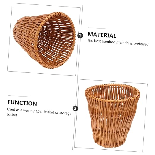 Eco-Friendly Wicker Trash Can Stylish Rattan Wastebasket for Bathroom Bedroom Kitchen and Office Versatile Woven Storage Basket with Decorative Design