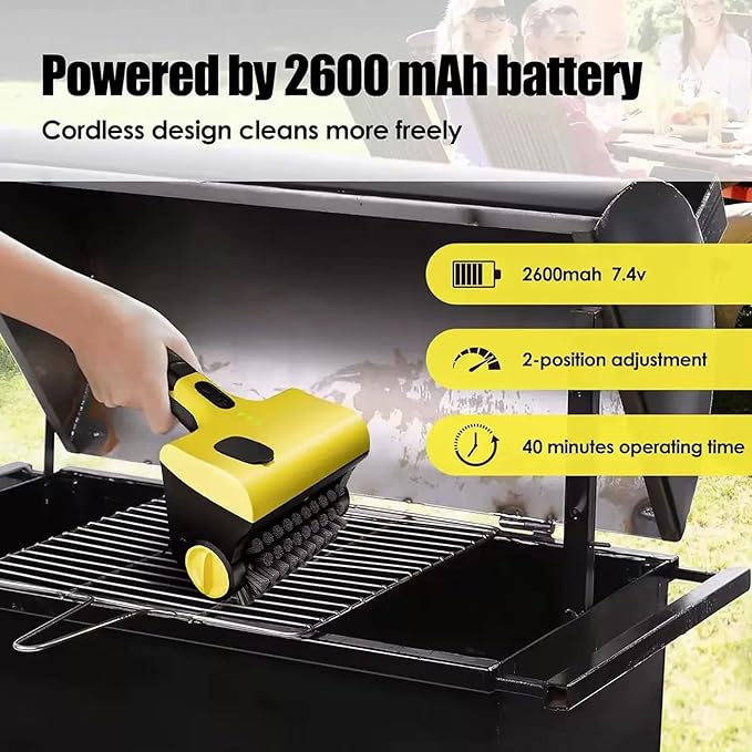 Electric Grill Clean Brush304SS Power Roller Effectively Removes Stubborn Burnt Residues2-SpeedCordless360° Rotating Rechargeable BBQ Tool IPX7 Waterprooffor BBQ Grill Bathroom and Kitchen