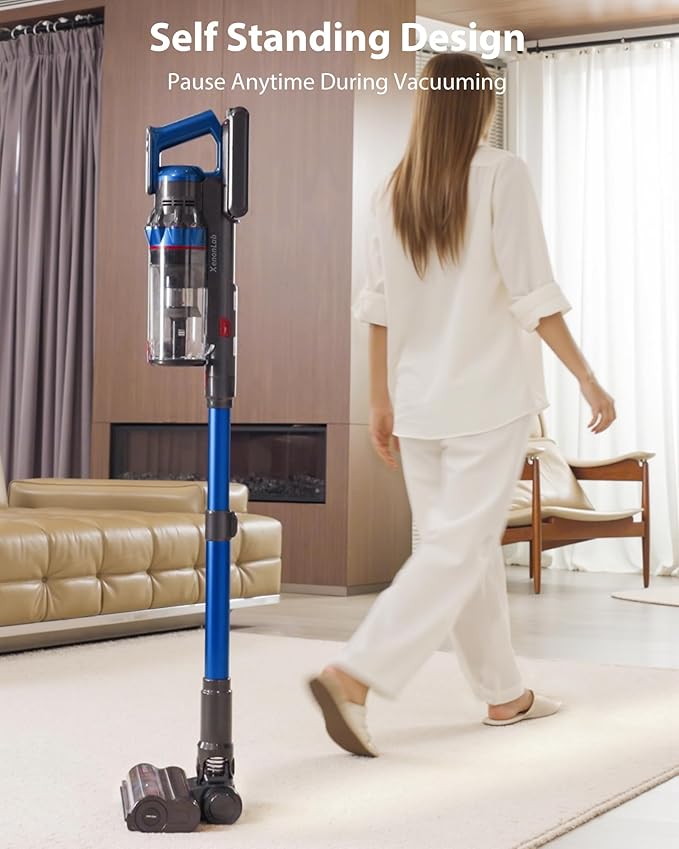 Cordless Vacuum Cleaner 75Mins/55KPa/650W Self-Standing Stick Vacuum Cleaners for Home Rechargeable Lightweight Cone Filtration&ampAnti-Tangle for Hard Floor Carpet Hardwoods Pet Hair